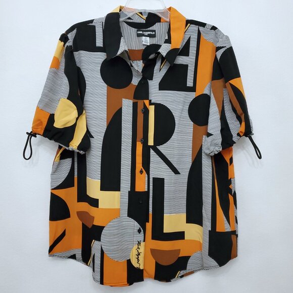 Karl Lagerfeld Paris Women's Abstract Printed Bungee-Sleeve Blouse Size XL - Picture 1 of 16